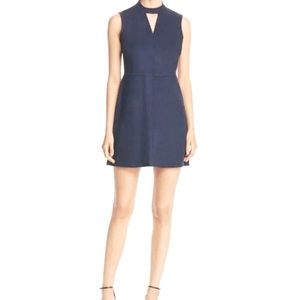 Lysse Keyhole Neck Faux Suede Dress in Navy Blue